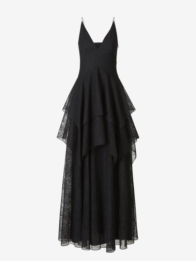 Shop Givenchy Chantilly Lace Ruffles Maxi Dress In Black