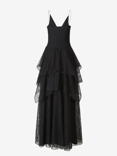 Shop Givenchy Chantilly Lace Ruffles Maxi Dress In Black