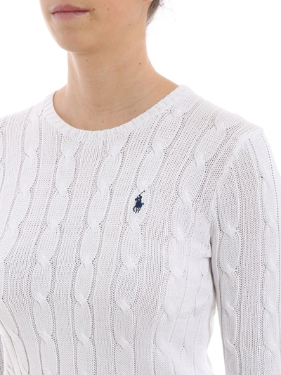 Shop Polo Ralph Lauren Cable Knit Round Neck Jumper In White