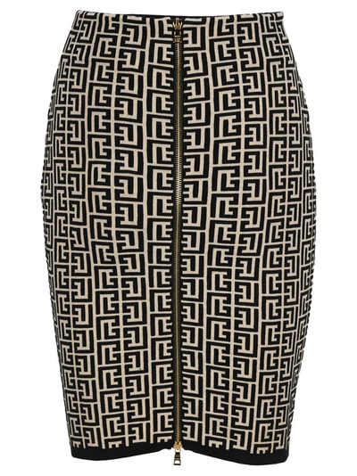 Shop Balmain Jacquard Knit Skirt In Multi