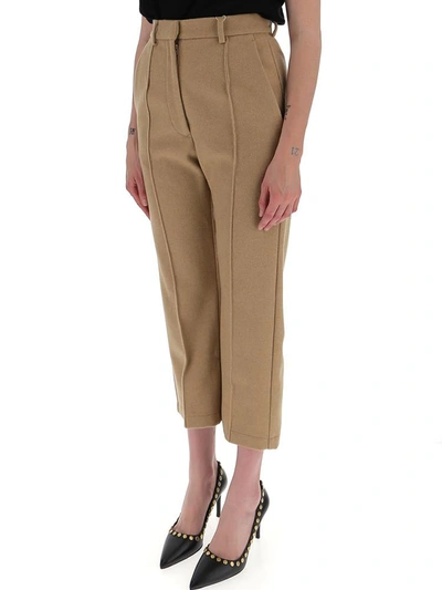 Shop Mm6 Maison Margiela Tapered Cropped Trpusers In Beige