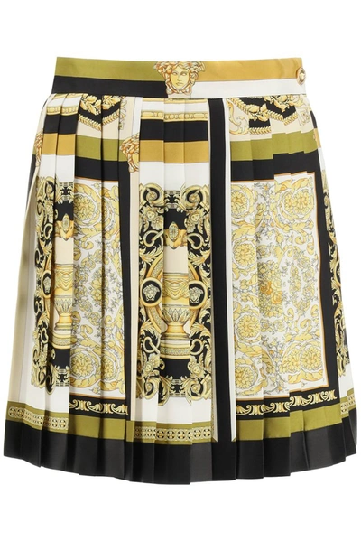 Shop Versace Barocco Print Pleated Skirt In Multi
