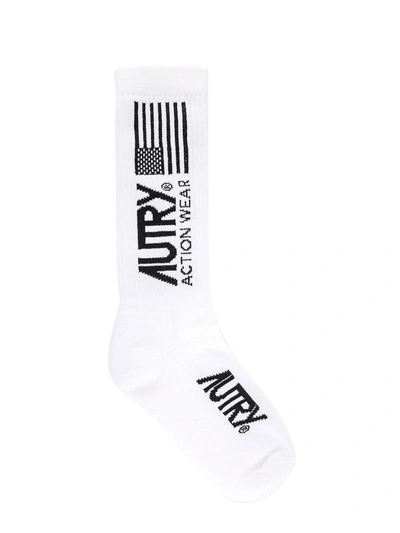 Shop Autry Logo Intarsia Socks In White