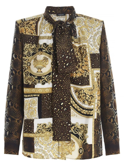 Shop Versace Barocco Patchwork Print Blouse In Multi