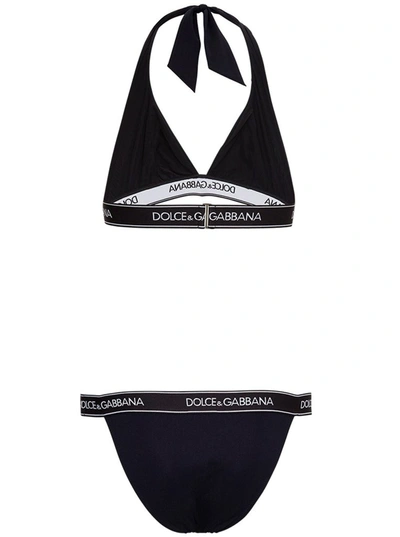 Shop Dolce & Gabbana Halterneck Logo Band Bikini Set In Black