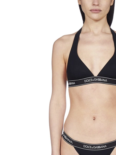 Shop Dolce & Gabbana Halterneck Logo Band Bikini Set In Black