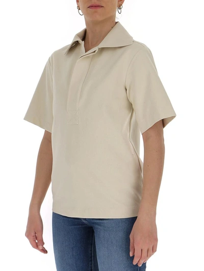 Shop Bottega Veneta Half Buttoned Short Sleeve Shirt In Beige