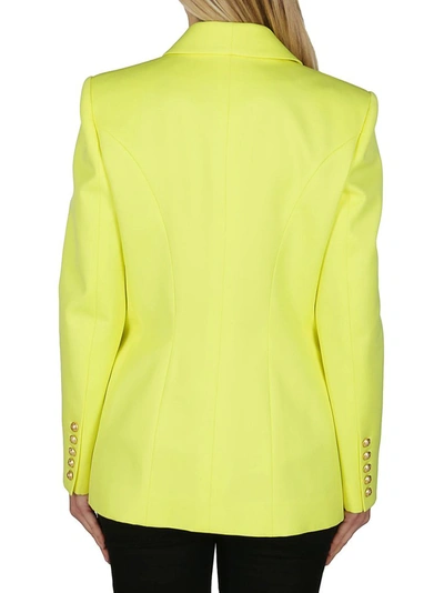 Shop Balmain Double Breasted Blazer In Yellow