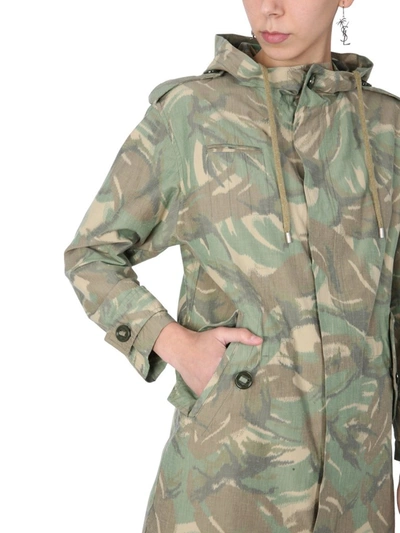 Shop Saint Laurent Camouflage Printed Hooded Jacket In Multi