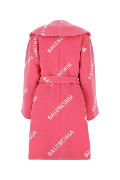 Shop Balenciaga Allover Logo Belted Wrap Coat In Pink