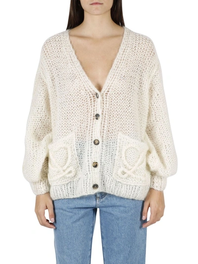 Shop Loewe Anagram Knitted Cardigan In White