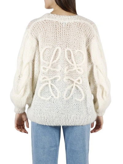 Shop Loewe Anagram Knitted Cardigan In White