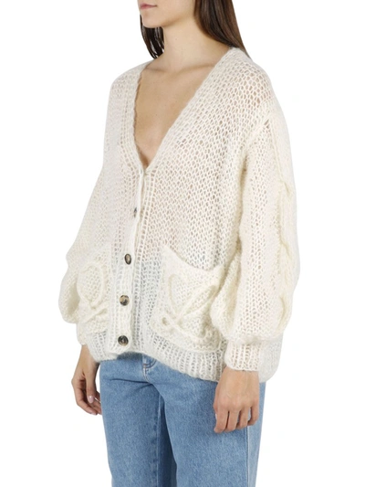 Shop Loewe Anagram Knitted Cardigan In White