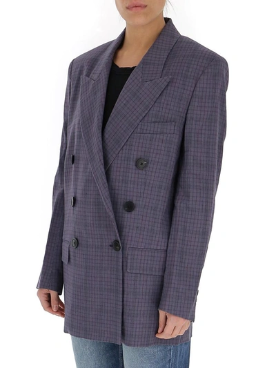 Shop Isabel Marant Étoile Checked Double Breasted Blazer In Navy