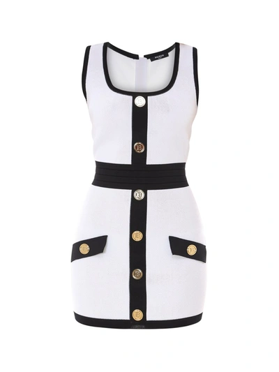 Shop Balmain Button Embellished Fitted Dress In White