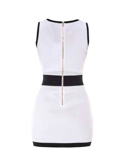 Shop Balmain Button Embellished Fitted Dress In White
