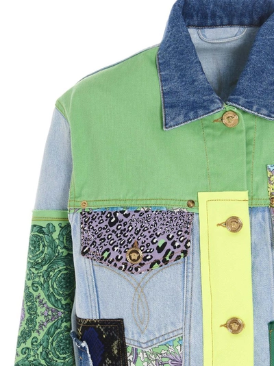 Shop Versace Patchwork Denim Jacket In Multi
