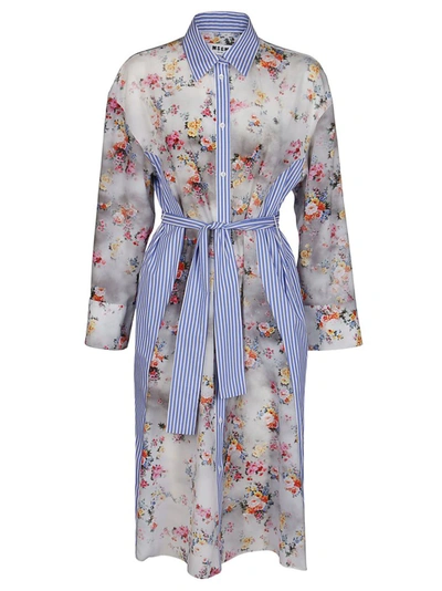 Shop Msgm Floral Printed Panelled Shirt Dress In Multi
