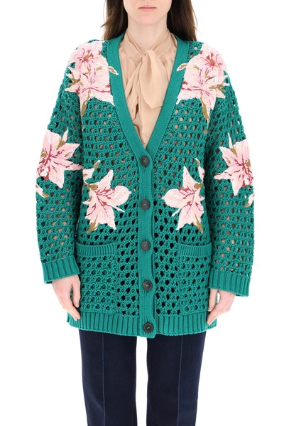 Shop Valentino Embroidered Button In Green