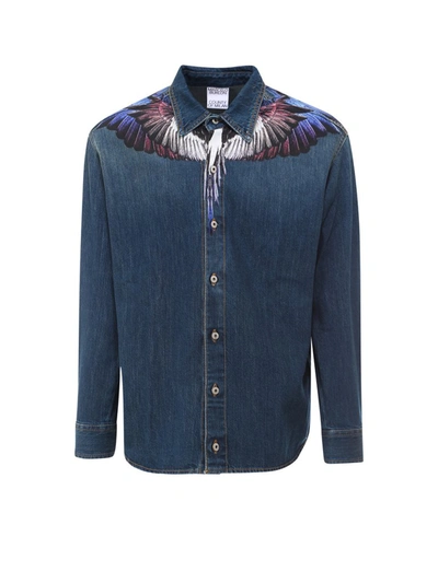 Shop Marcelo Burlon County Of Milan Wings Denim Shirt In Blue