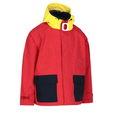 Shop Jw Anderson Colour Block Hooded Zipped Jacket In Red