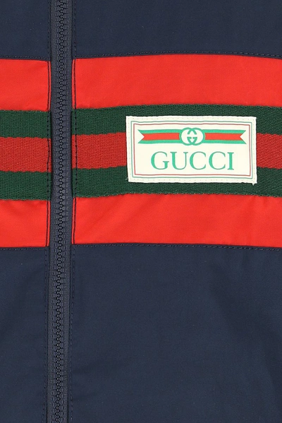 Shop Gucci Striped Logo Patch Jacket In Blue