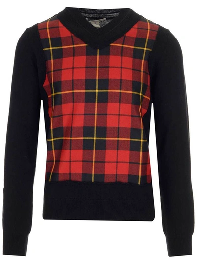 Shop Comme Des Garçons Shirt Tartan Knit Sweater In Black
