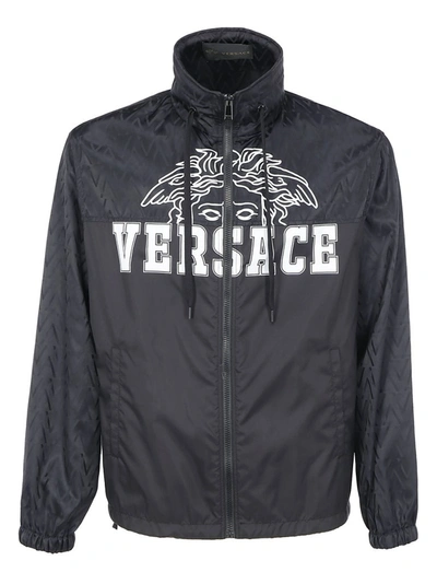 Shop Versace Logo Printed Jacket In Black