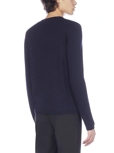 Shop Prada Crewneck Knitted Sweater In Blue