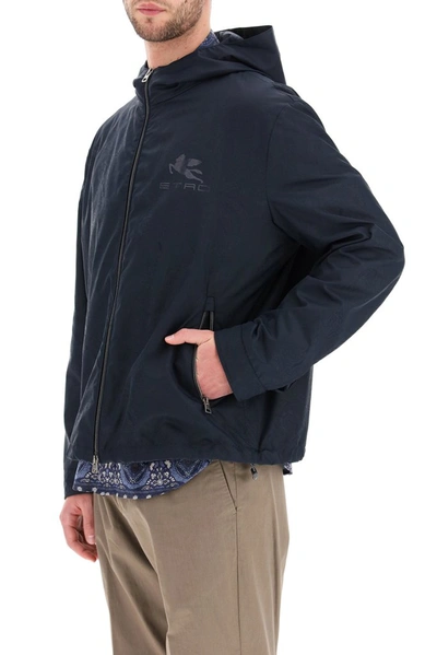 Shop Etro Logo Printed Windbreaker Jacket In Blue