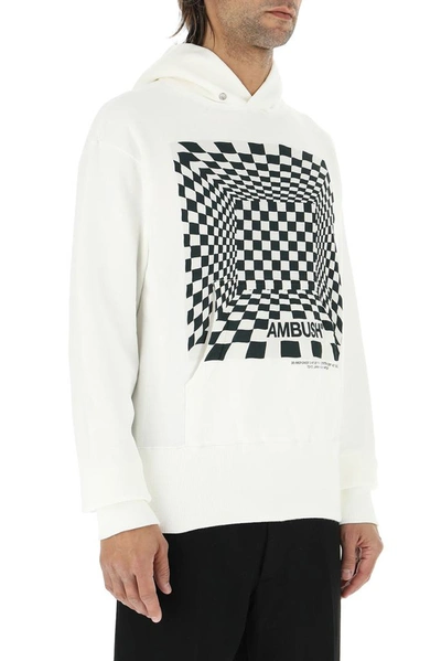 Shop Ambush Check Logo Print Hoodie In White