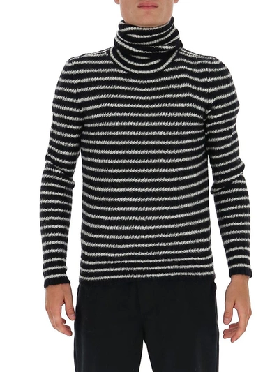 Shop Saint Laurent Striped Turtleneck Sweater In Black