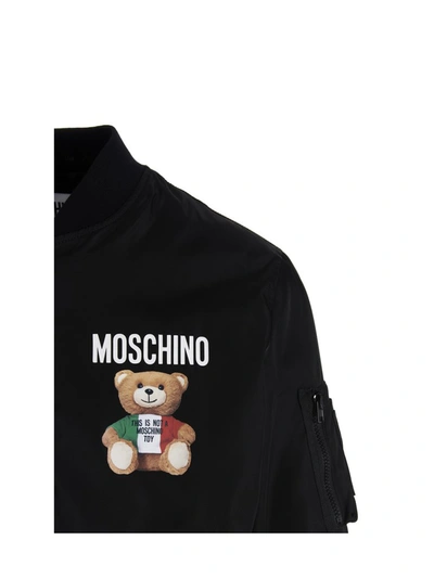 Shop Moschino Teddy Bear Print Bomber Jacket In Black