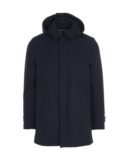 Shop Herno Prince Of Wales Check Zipped Padded Coat In Blue