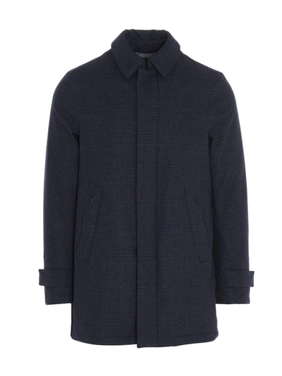 Shop Herno Prince Of Wales Check Zipped Padded Coat In Blue