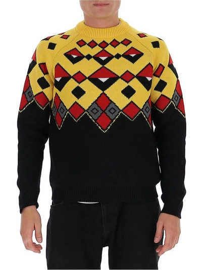 Shop Prada Geometric Intarsia Knit Sweater In Multi