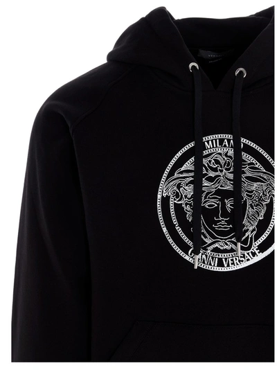Shop Versace Embroidered Medusa Hoodie In Black