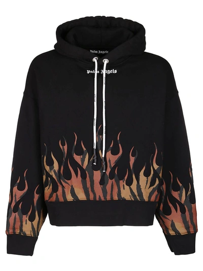 Shop Palm Angels Tiger Flames Print Hoodie In Black