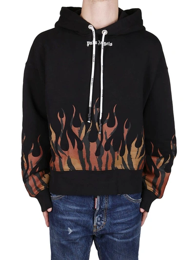 Shop Palm Angels Tiger Flames Print Hoodie In Black