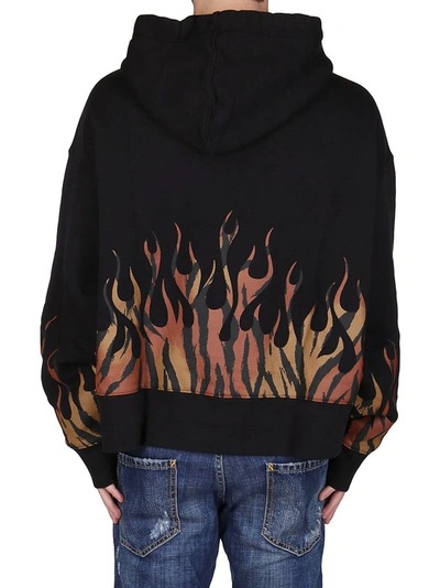 Shop Palm Angels Tiger Flames Print Hoodie In Black