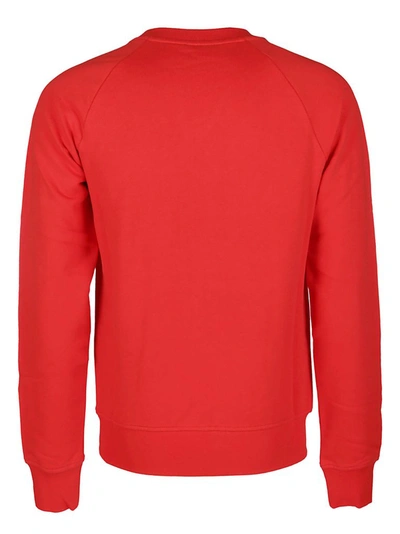 Shop Balmain Flocked Logo Crewneck Sweatshirt In Red
