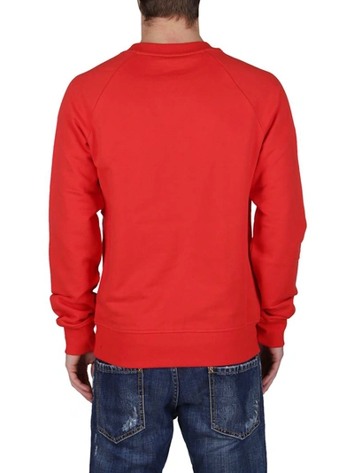 Shop Balmain Flocked Logo Crewneck Sweatshirt In Red