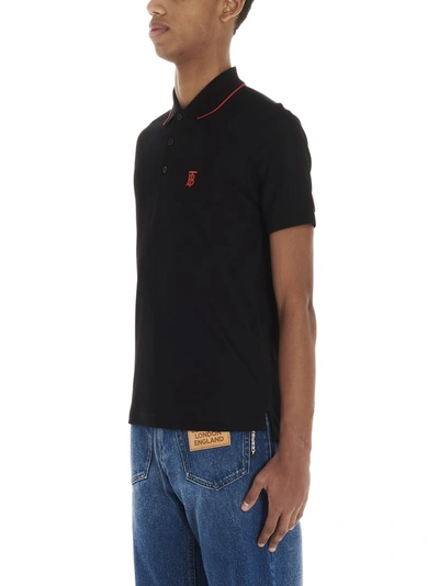 Shop Burberry Icon Stripe Placket Polo Shirt In Black
