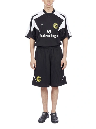 Shop Balenciaga Soccer Print Shorts In Black