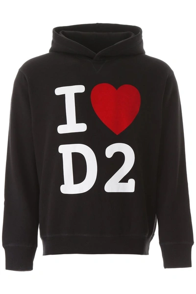 Shop Dsquared2 I Love D2 Printed Hoodie In Black