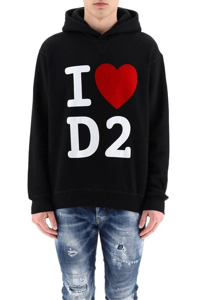 Shop Dsquared2 I Love D2 Printed Hoodie In Black