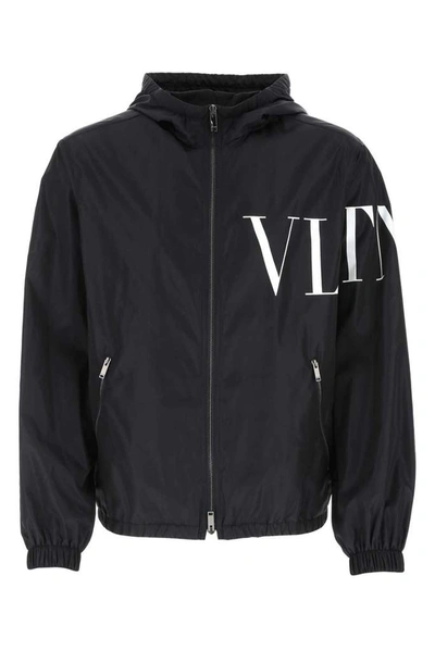 Shop Valentino Vltn Logo Print Jacket In Navy