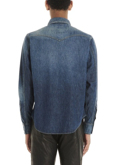 Shop Saint Laurent Buttoned Denim Shirt In Blue
