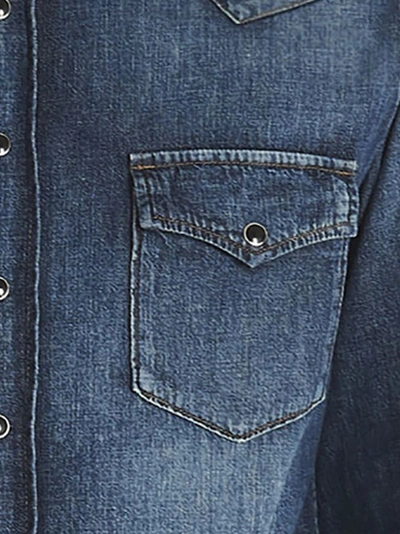 Shop Saint Laurent Buttoned Denim Shirt In Blue