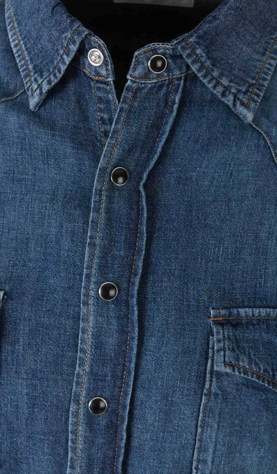 Shop Saint Laurent Buttoned Denim Shirt In Blue